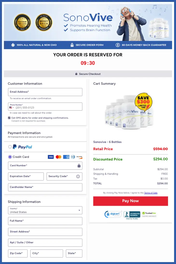 SonoVive Official Website Secure Order Page